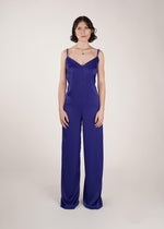 Combinaison pyjama femme Jama satin bleue La Totale