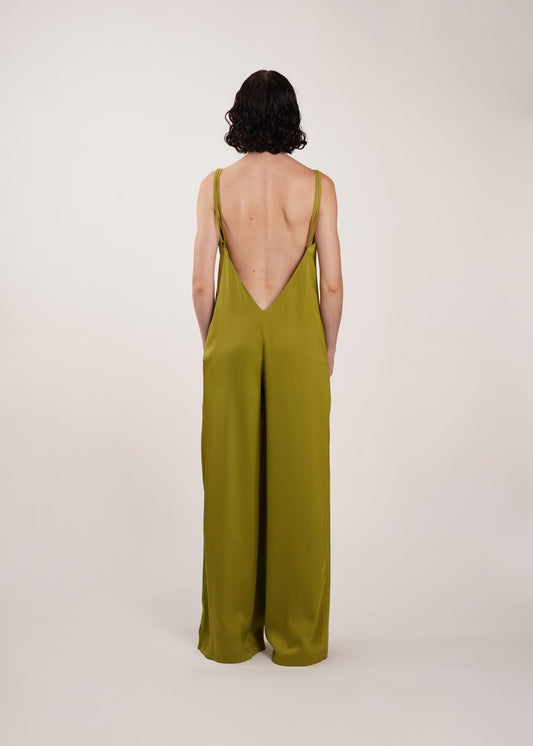 combinaison femme pyjama satin vert granit smith La totale dos nu